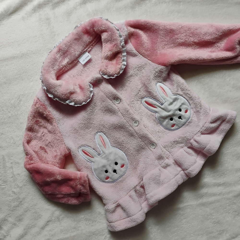 Super Cute Pink & Ivory Faux Fur Fuzzy Jacket | Bunny Ruffle Coat | 18-24M